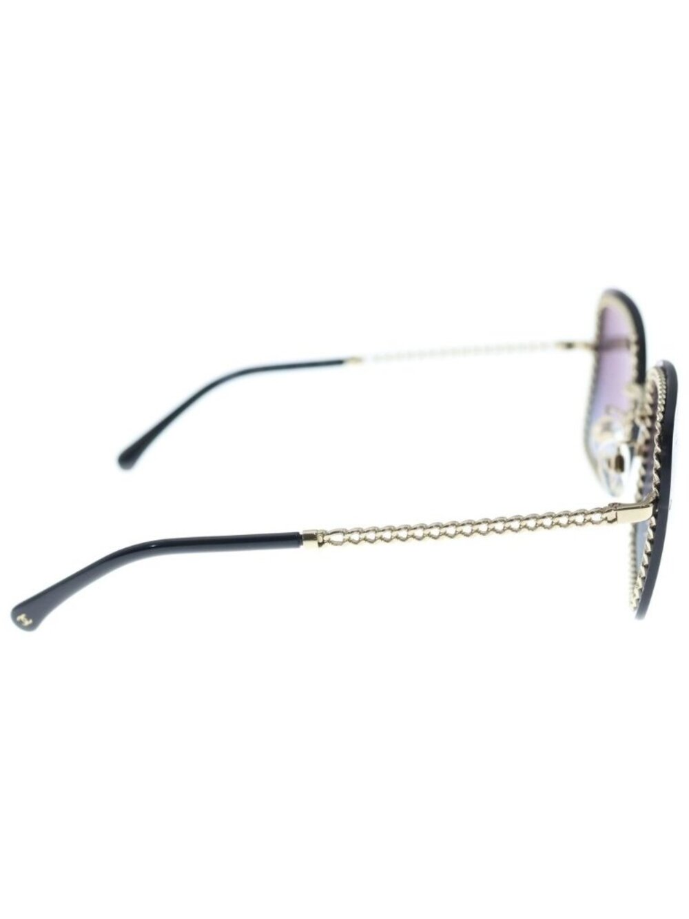 Chanel CC Logo Square Chain Sunglasses Gold Frame Gradient Lens Black Eyewear - Picture 3 of 6